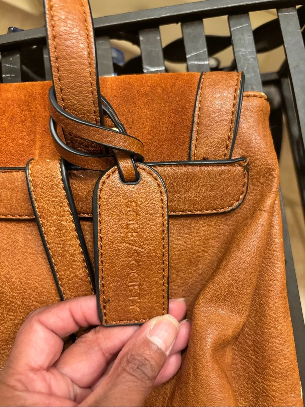 Sole Society Cognac Leather Backpack Tote